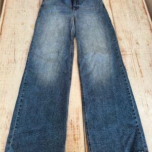 BCBGeneration Wide-Leg Flared Jeans in Medium Blue Wash